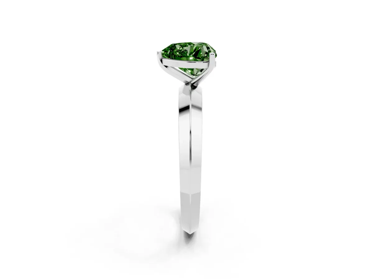 Fancy Green Heart Cut Cut Solitaire Engagement Ring with Flat Band and Four-Prong Setting Platinum