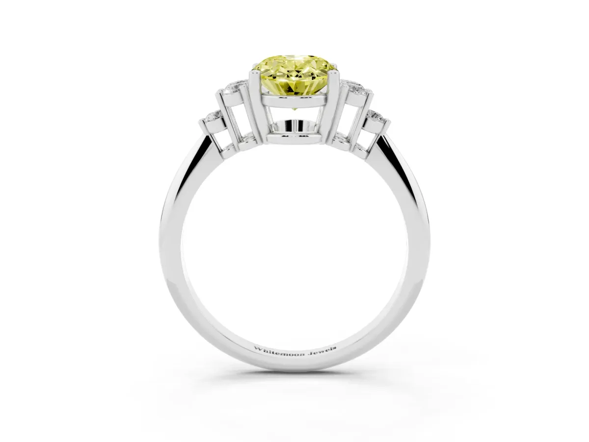 Fancy Yellow Oval Cut Cut Diamond Cluster Ring with Solitaire Band and Four-Prong Setting Silver