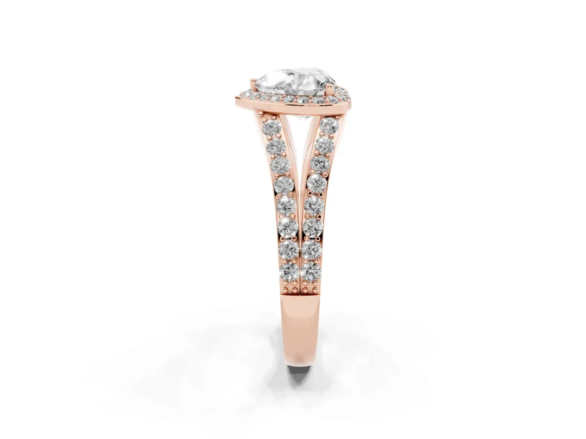 Heart Cut Diamond Split Shank Halo Ring with Four-Prong Setting Rose gold