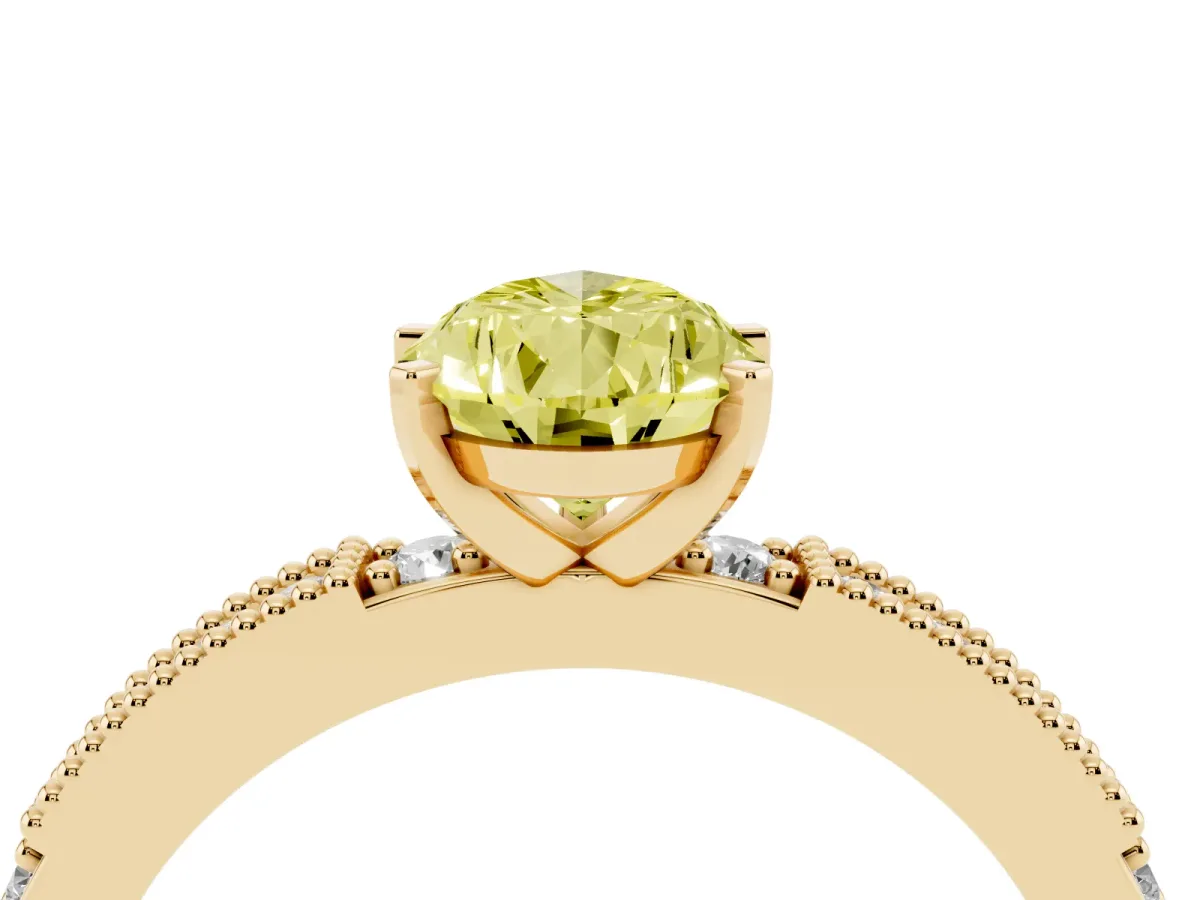 Fancy Yellow Pear Cut Solitaire with Pavé Band and Four-Prong Setting Yellow gold