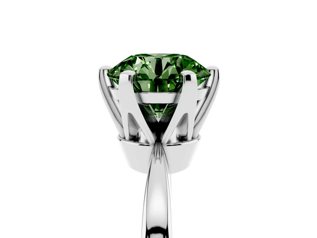 Fancy Green Round Cut Solitaire Engagement Ring with Six-Prong Setting and Tapered Band Platinum