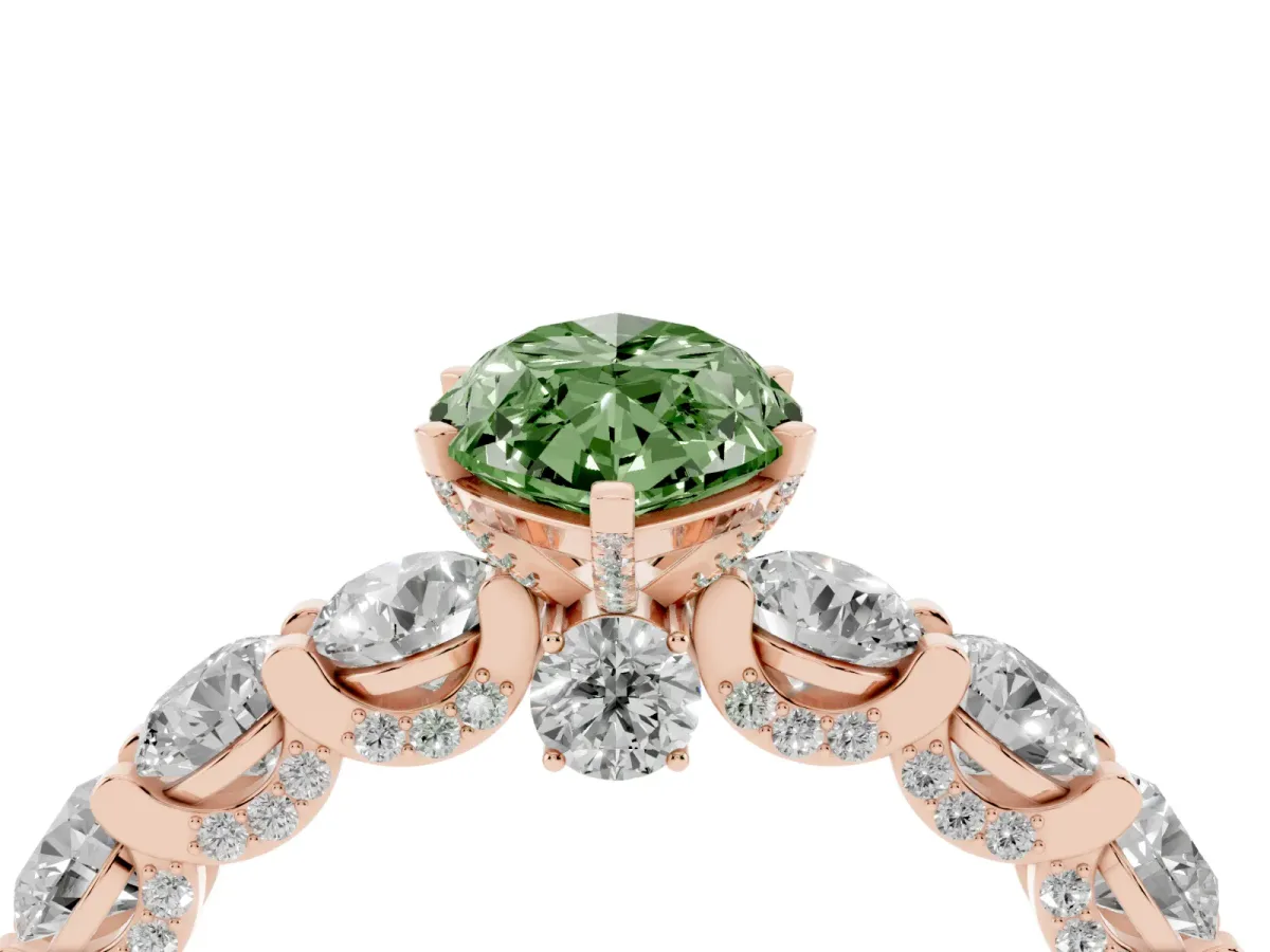 Fancy Green Marquise Cut Diamond Side Stone Engagement Ring with Four-Prong Setting Rose gold