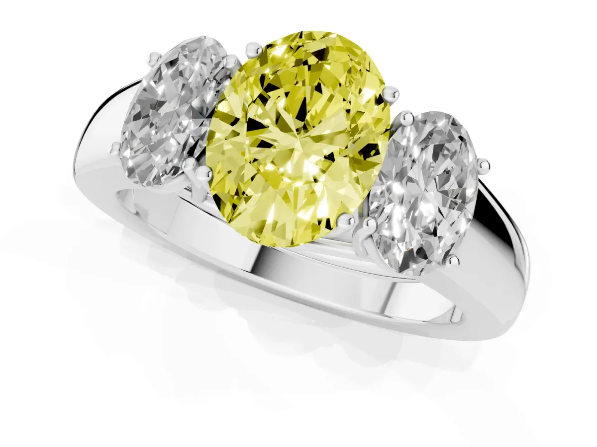 Fancy Yellow Three-Stone Oval Cut Cut Diamond Ring with Prong Setting and Classic Band Silver