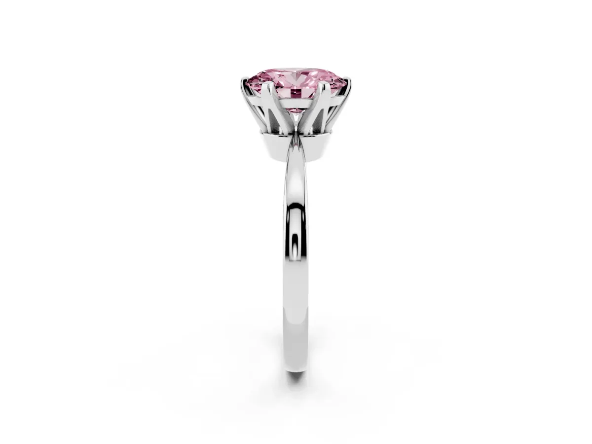 Fancy Pink Oval Cut Solitaire Engagement Ring with Six-Prong Setting and Tapered Band Silver