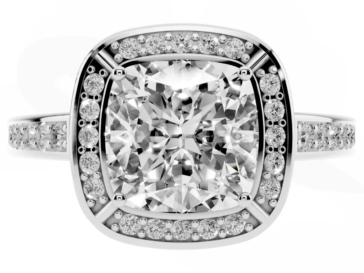 Cushion Cut Cut Halo Pave Split Shank Prong Setting Ring Platinum