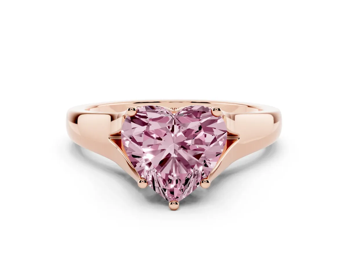 Fancy Pink Heart Cut Solitaire Diamond Ring with Cathedral Band and Four-Prong Setting Rose gold
