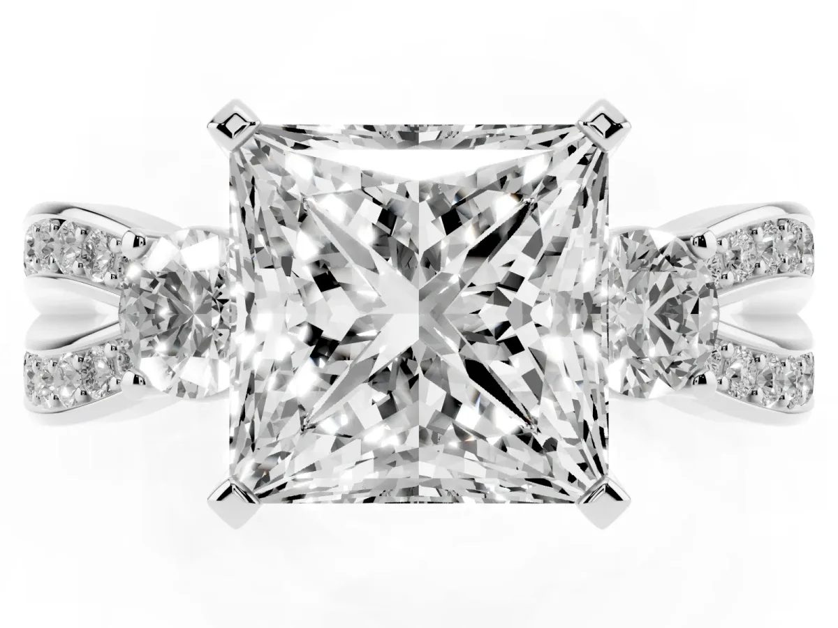Three-Stone Princess Cut Cut Diamond Twist Band with Prong Setting Silver