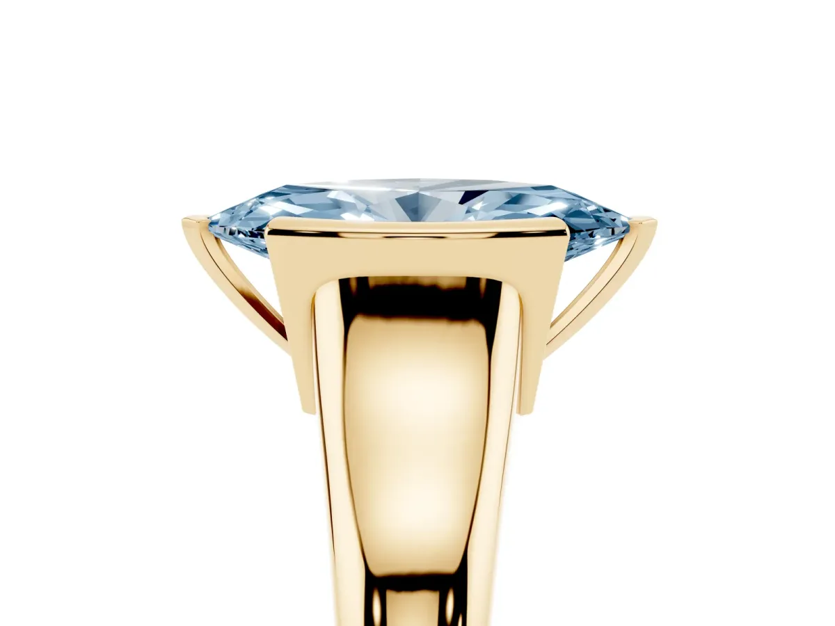 Fancy Blue Marquise Cut Solitaire Tension Set Diamond Ring with Split Shank Band Yellow gold
