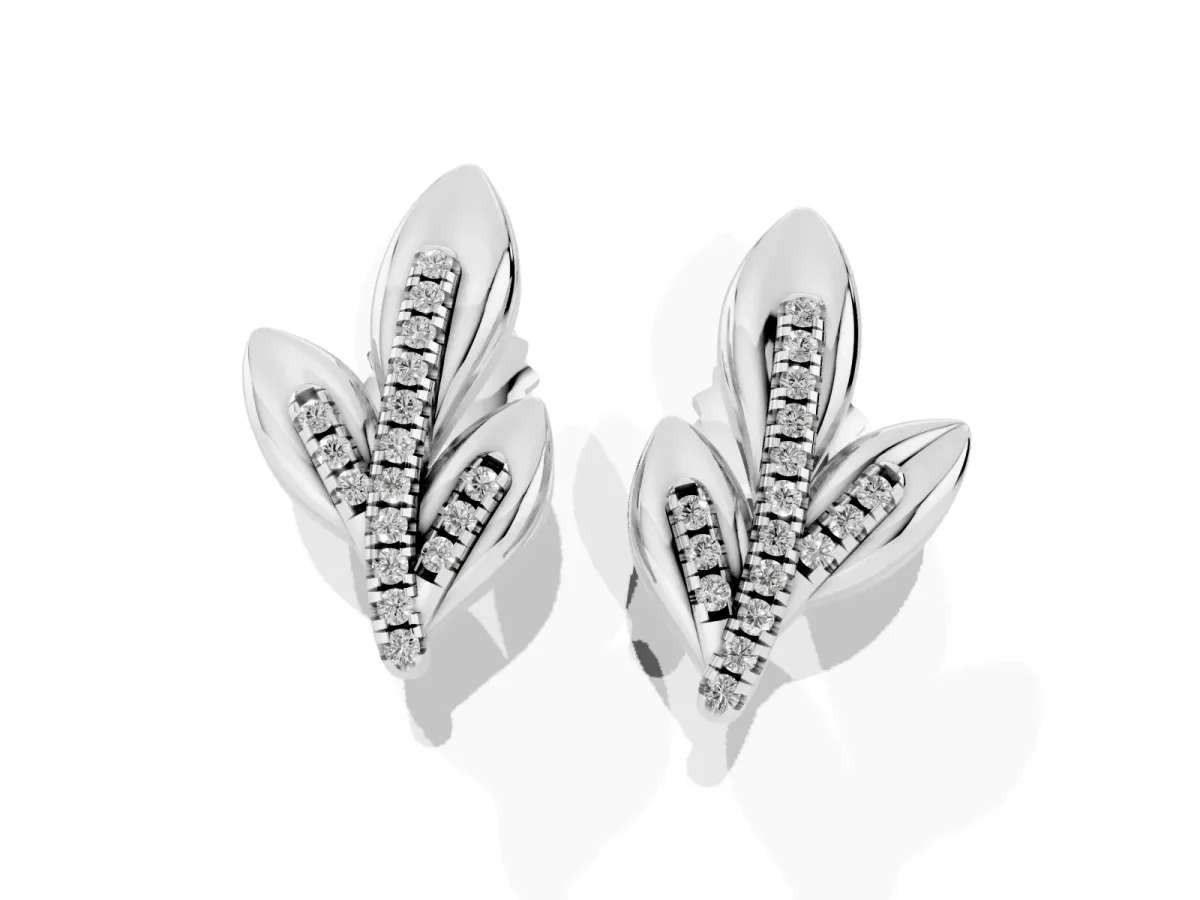 Round Diamond Olive Branch Stud Earrings Platinum
