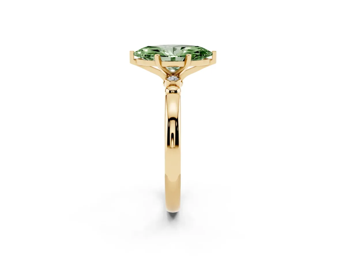 Fancy Green Marquise Cut Solitaire Beaded Band with Four-Prong Setting Yellow gold