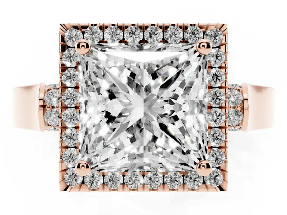 Princess Cut Halo Round Diamond Twist Band with Four-Prong Setting Rose gold