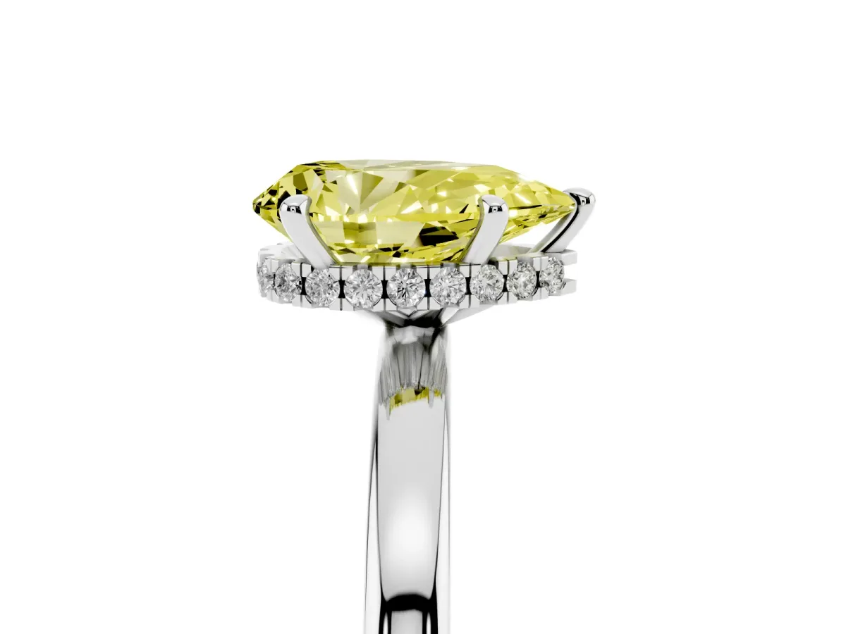 Fancy Yellow Pear Cut Solitaire Engagement Ring with Cathedral Band and Four-Prong Setting Silver