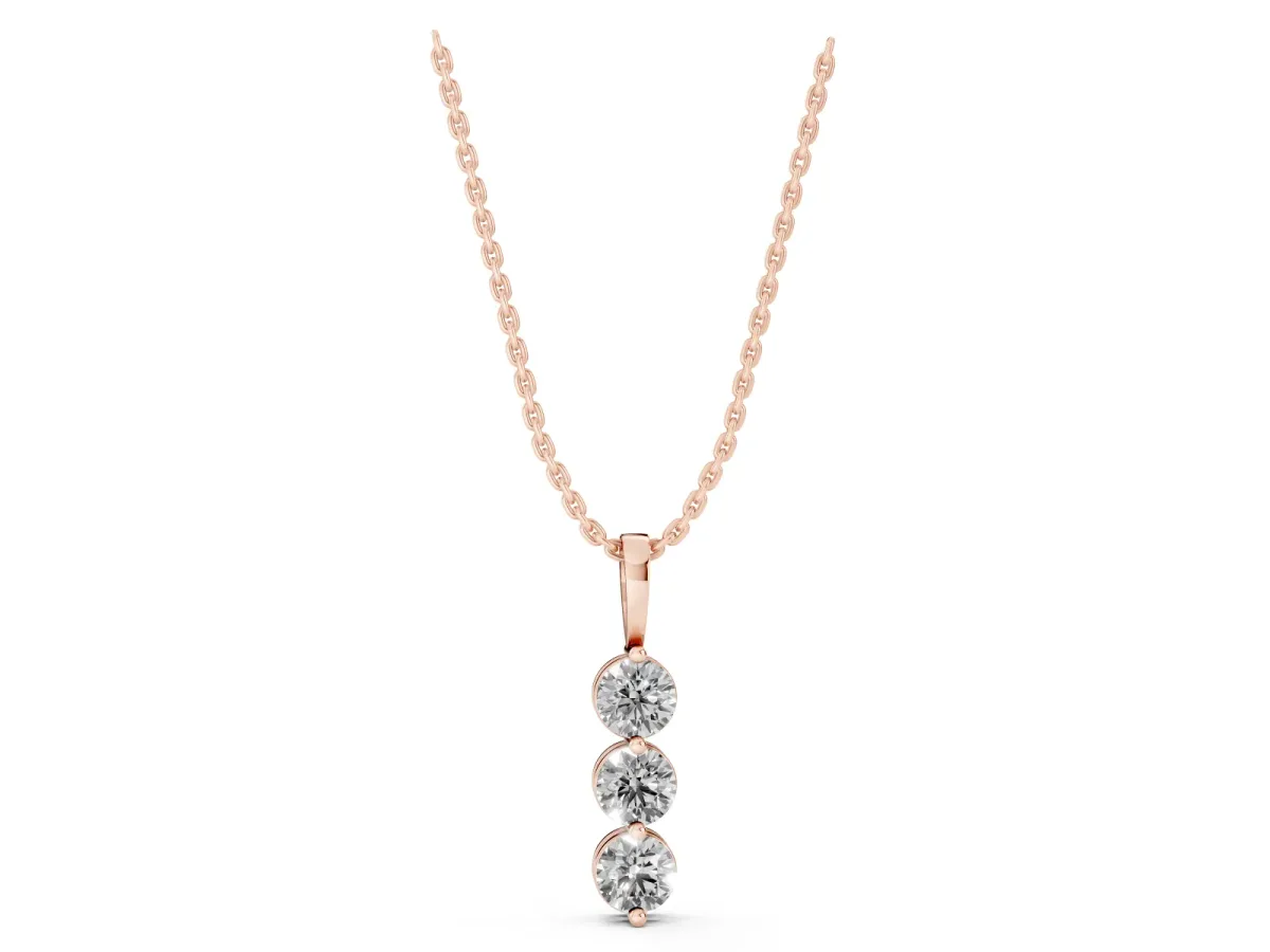 Three-Stone Round Diamond Drop Pendant with Four-Prong Setting Rose gold