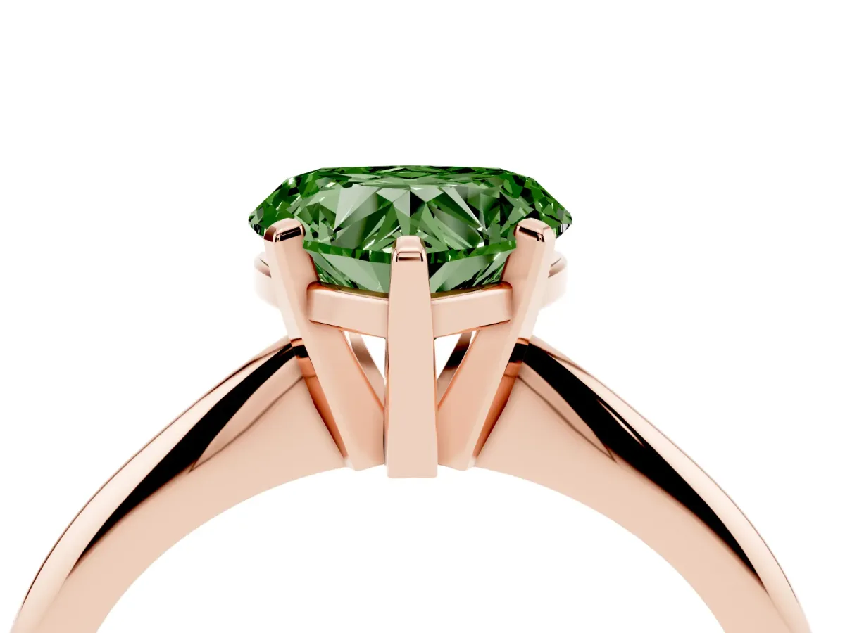 Fancy Green Heart Cut Cut Solitaire Ring with Four-Prong Setting on a Classic Band Rose gold