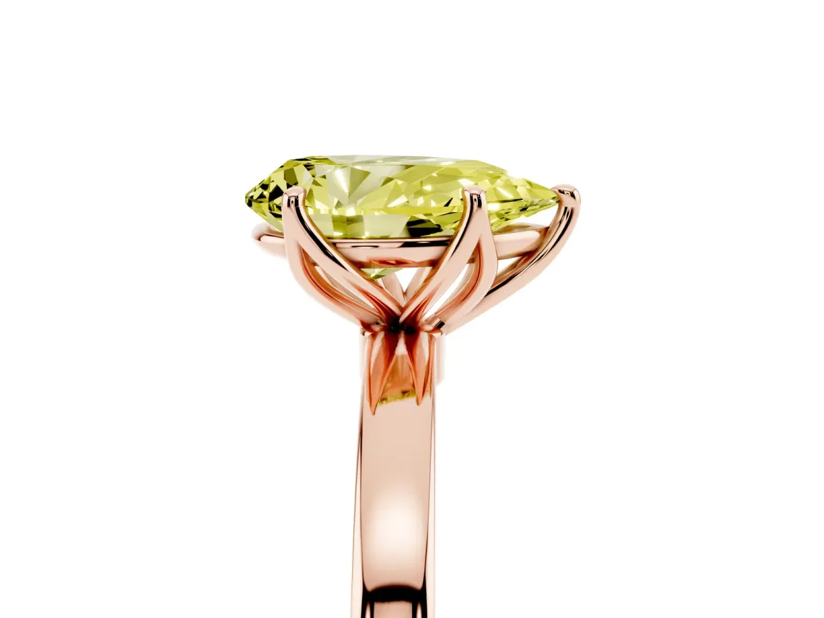 Fancy Yellow Pear Cut Diamond Solitaire Ring with Thin Band and Prong Setting Rose gold