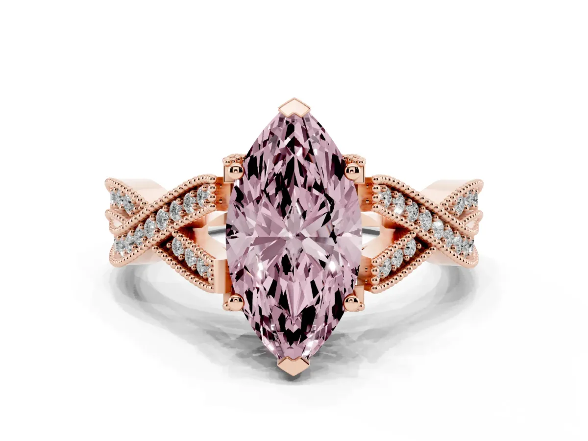 Fancy Pink Marquise Cut Cut Diamond Twisted Band with Milgrain Pave Setting and Four-Prong Setting Rose gold