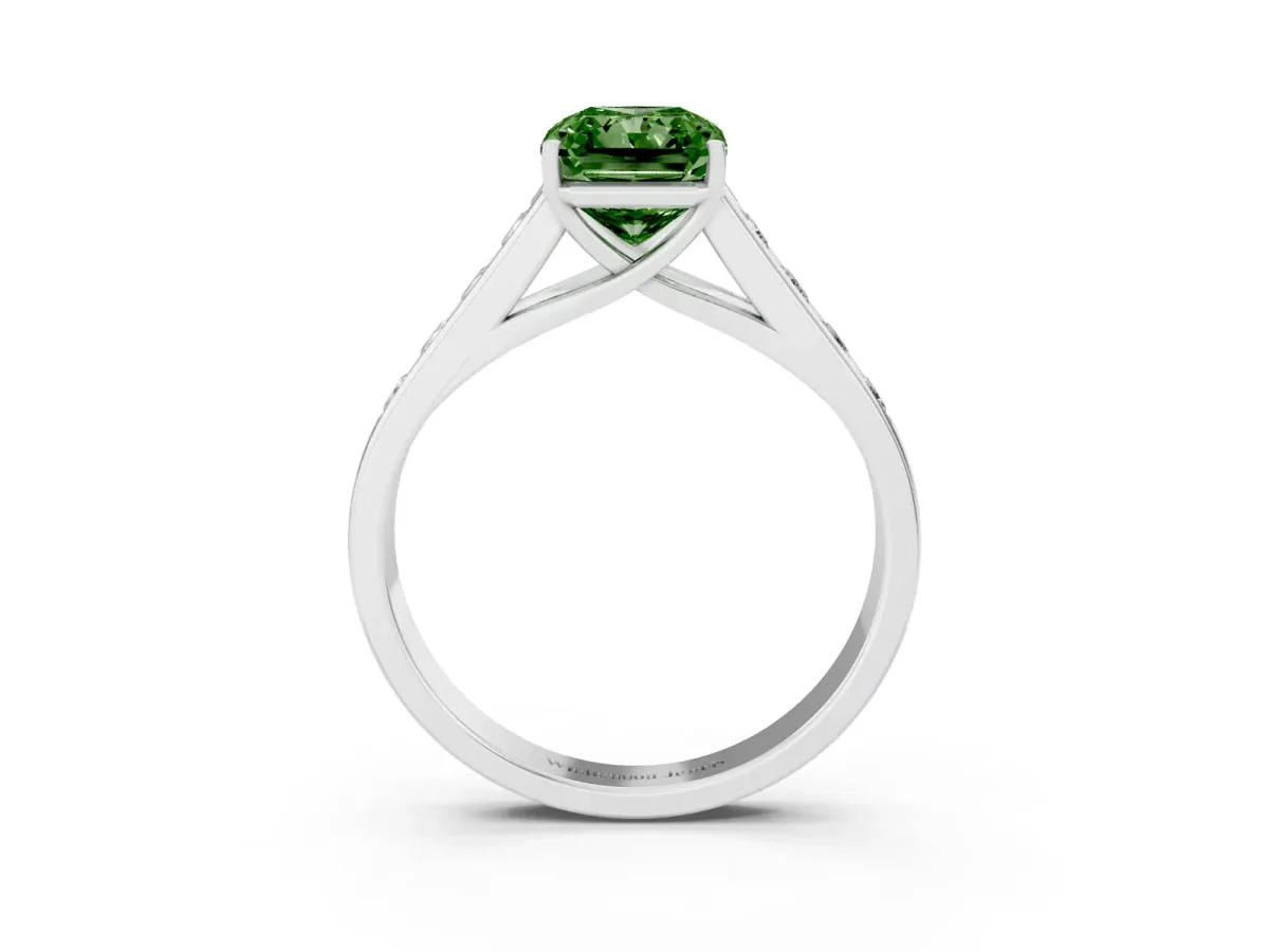 Fancy Green Radiant Cut Solitaire Channel-Set Diamond Engagement Ring with Four-Prong Setting Silver