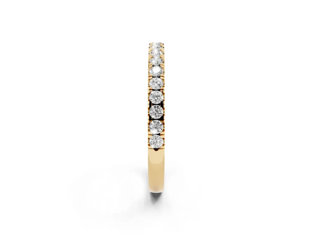 Round Diamond Classic Half Eternity Band with Shared Prong Setting Yellow gold