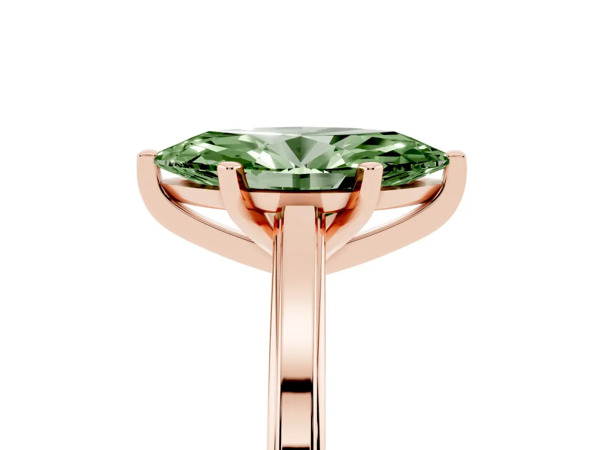 Fancy Green Marquise Cut Solitaire Diamond Ring with Four-Prong Setting and Classic Band Rose gold