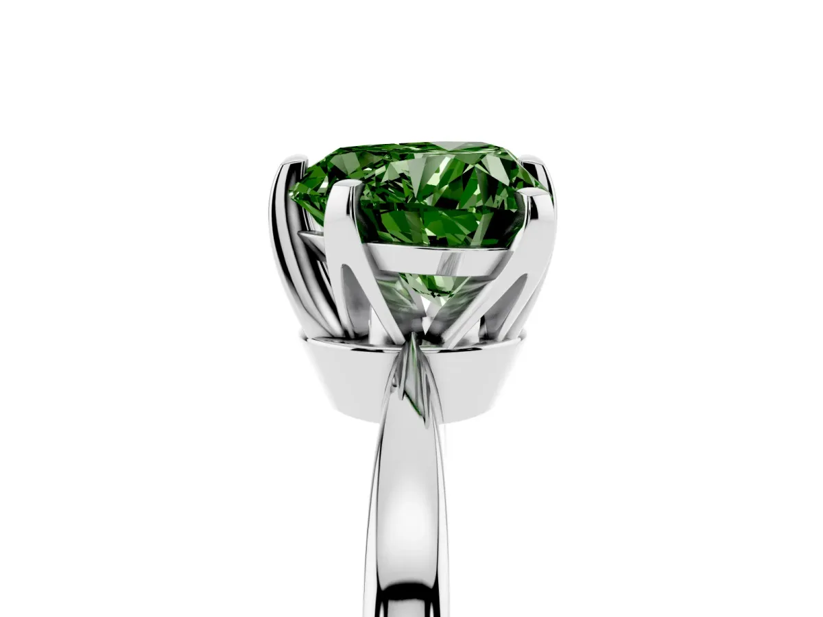 Fancy Green Heart Cut Solitaire Engagement Ring with Six-Prong Setting and Tapered Band Silver