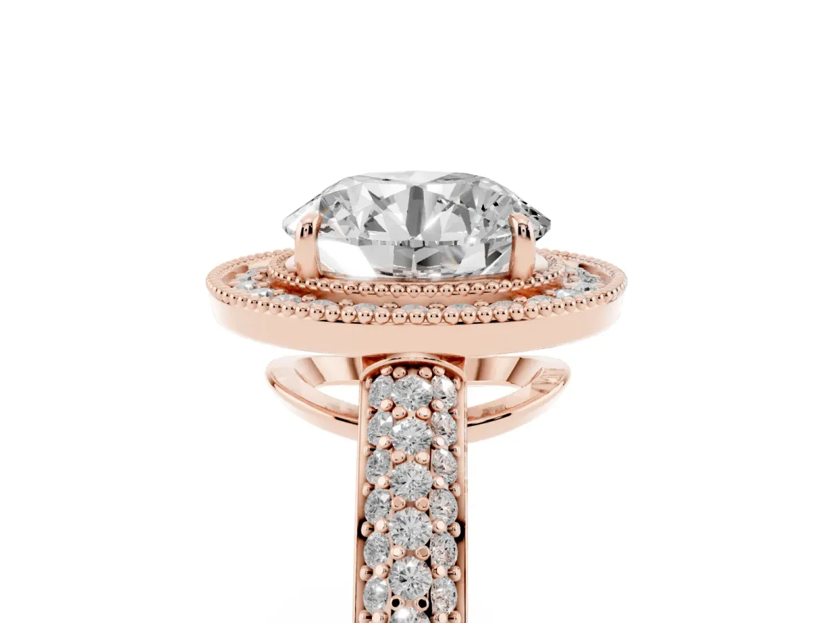 Round Cut Cut Halo Diamond Pave Band with Four-Prong Setting Rose gold