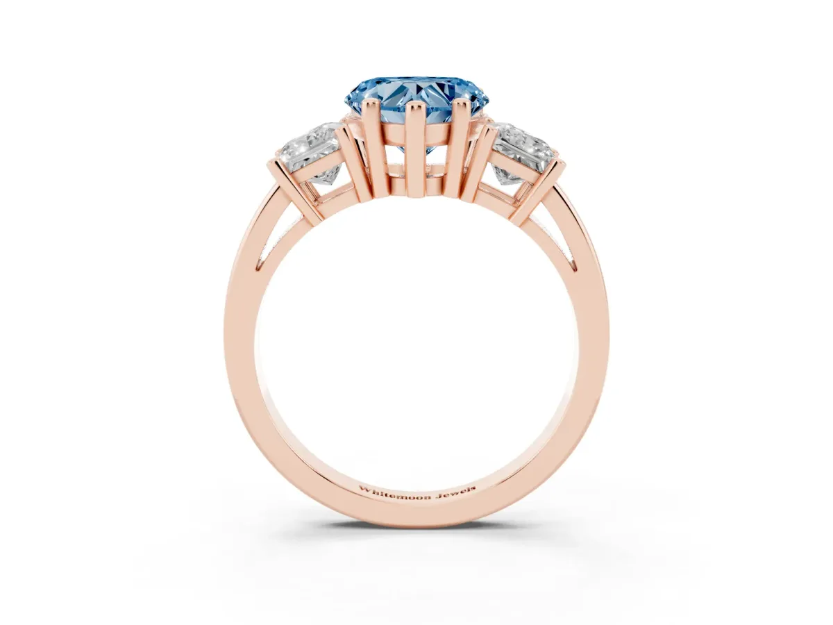 Fancy Blue Three-Stone Heart Cut Cut Solitaire Ring with Prong Setting Rose gold