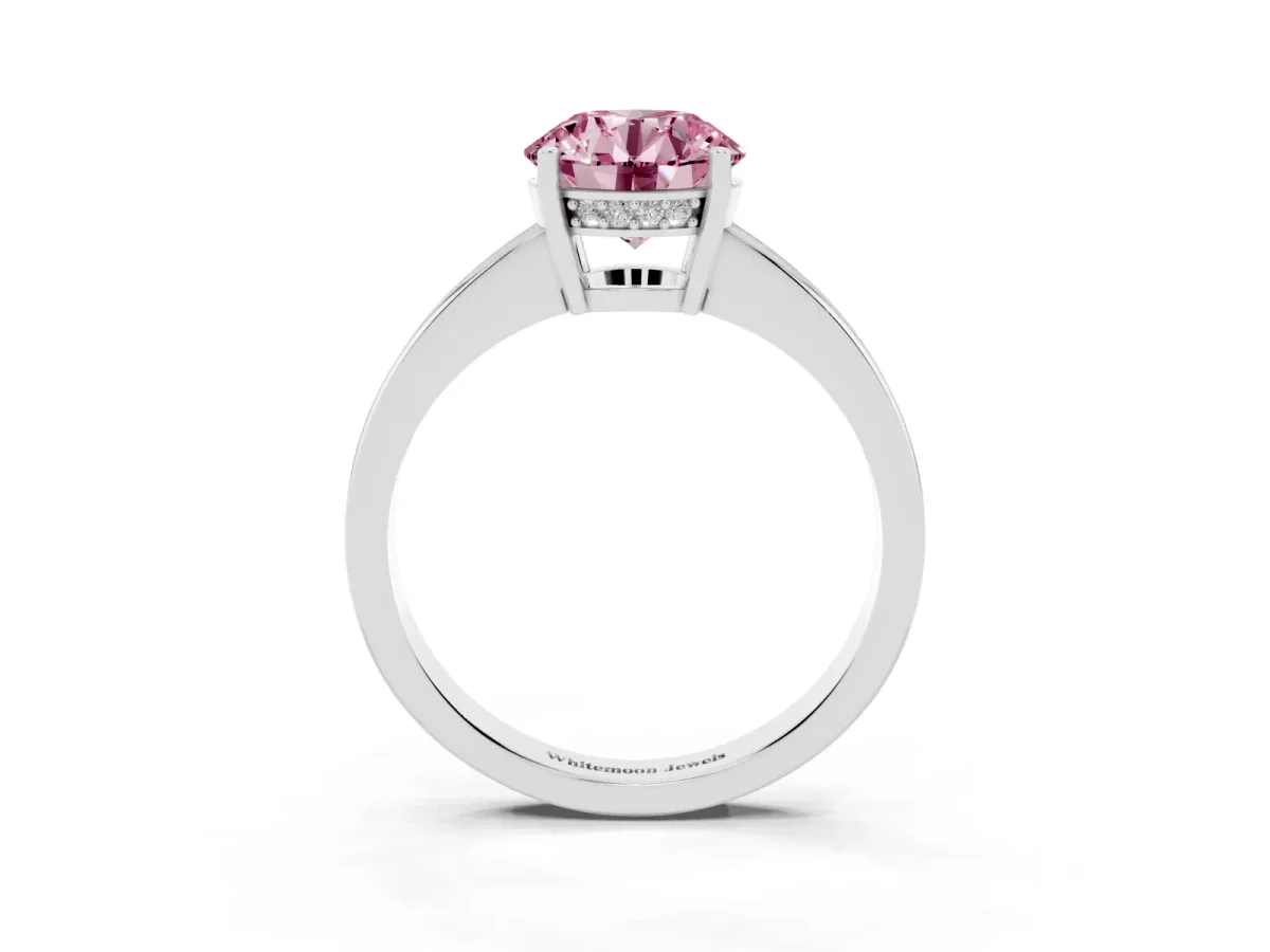 Fancy Pink Round Cut Solitaire Pavé Band Prong Setting Ring Silver