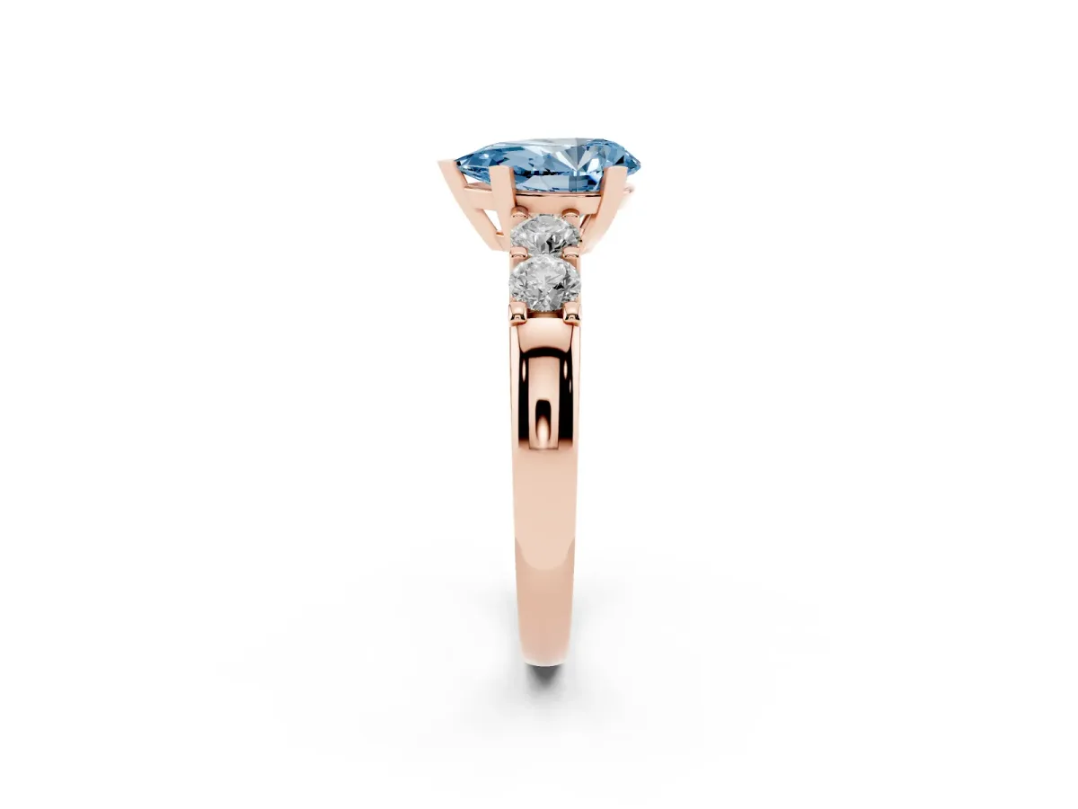 Fancy Blue Pear Cut Brilliant Cut Diamond Five-Stone Prong Set Engagement Ring with Channel Band Rose gold