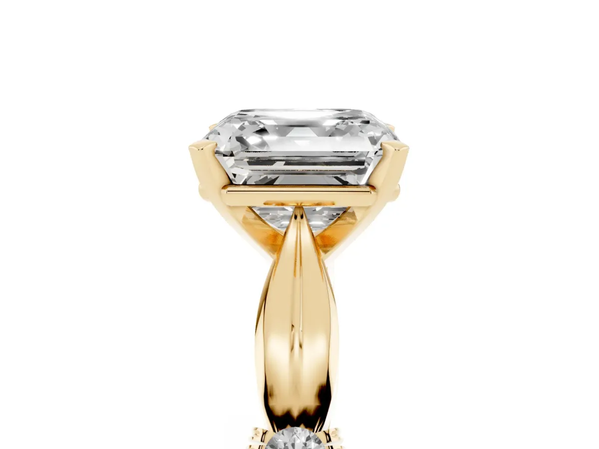 Asscher Cut Solitaire Diamond Twisted Band with Four-Prong Setting Yellow gold