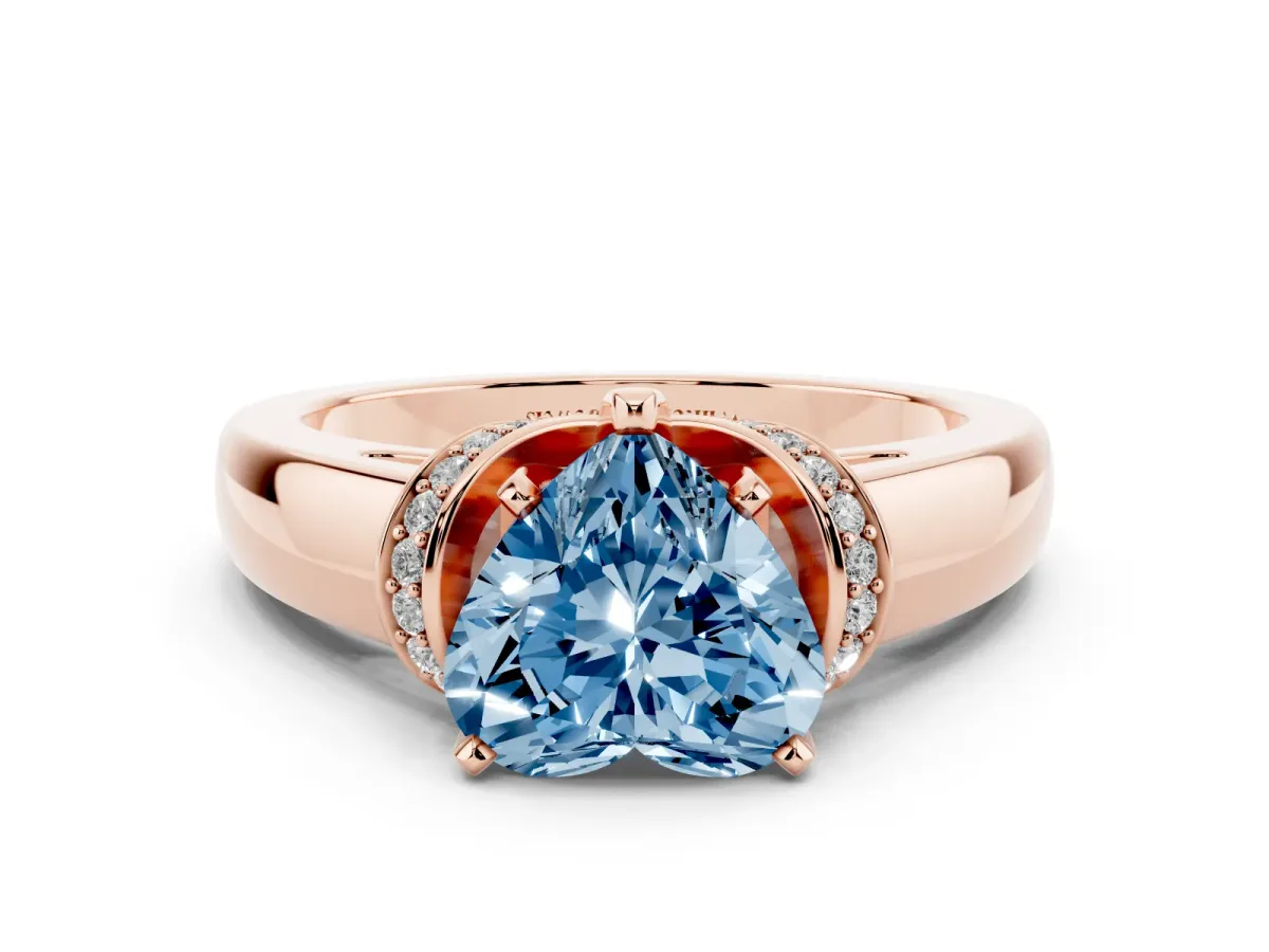 Fancy Blue Heart Cut Solitaire Diamond Ring with Pave Band and Six-Prong Setting Rose gold