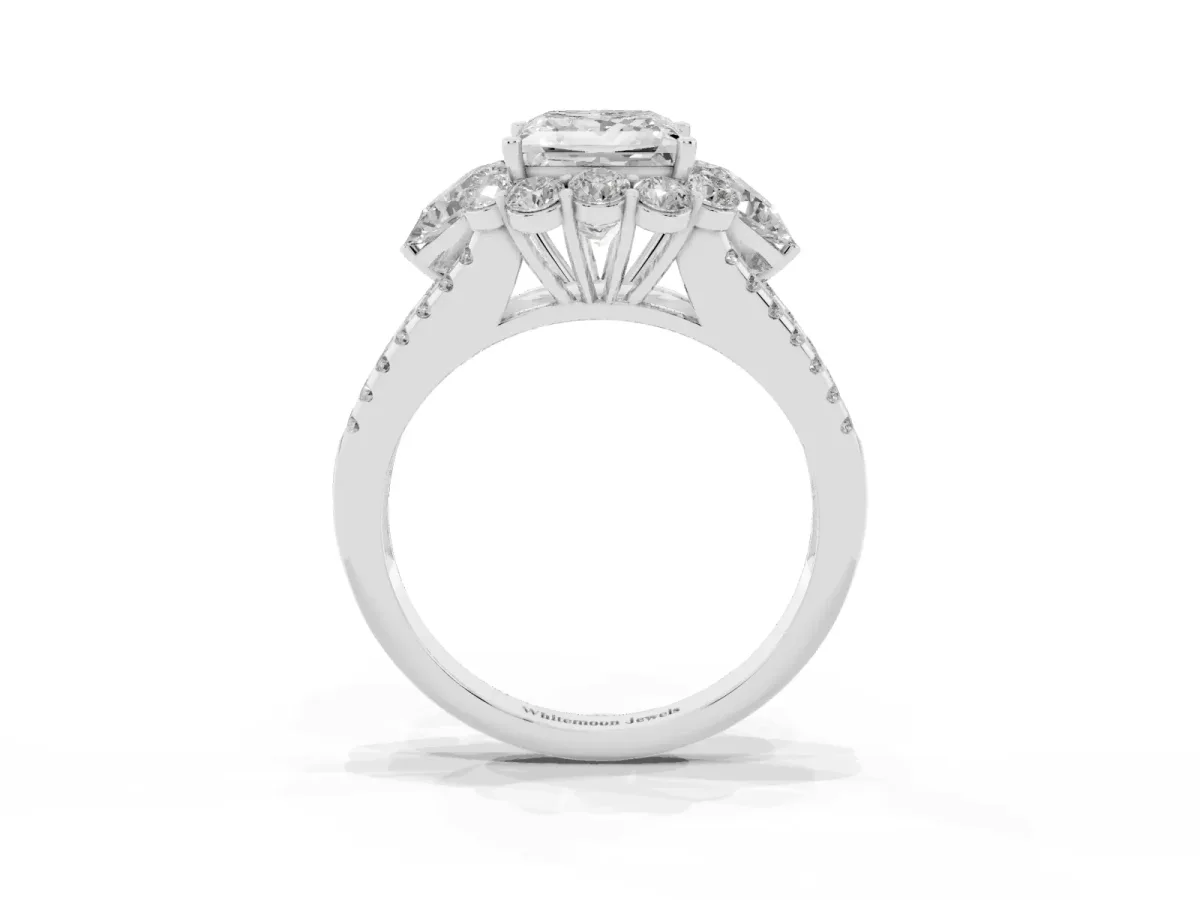 Princess Cut Halo Split Shank Diamond Engagement Ring with Prong Setting Platinum