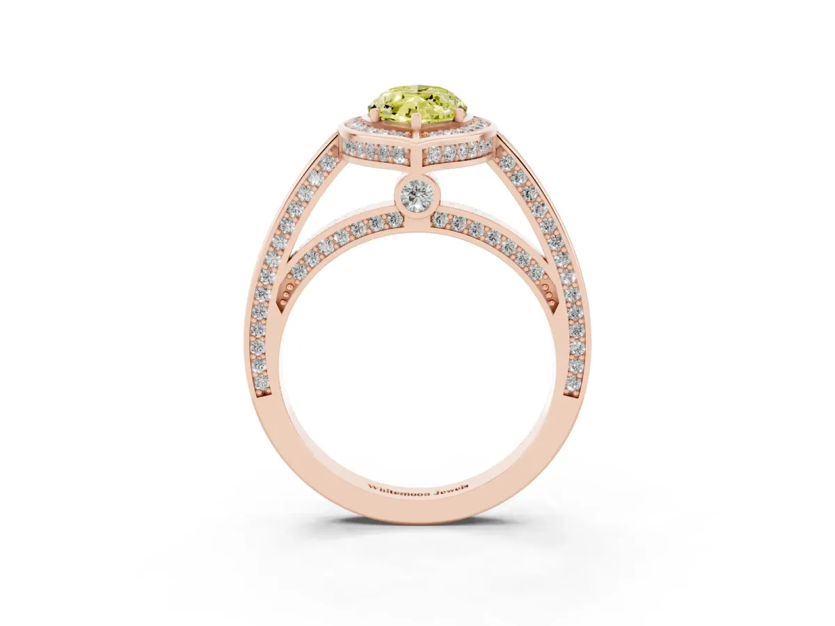Fancy Yellow Marquise Cut Cut Halo Pave Split Shank Prong Setting Ring Rose gold
