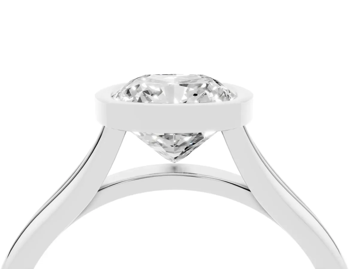 Bezel Set Cushion Cut Cut Solitaire Ring with Tapered Band Silver