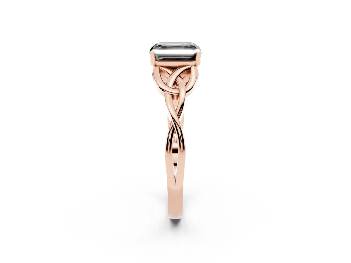 Fancy Black Asscher Cut Diamond Solitaire Engagement Ring with Celtic Knot Band and Four-Prong Setting Rose gold
