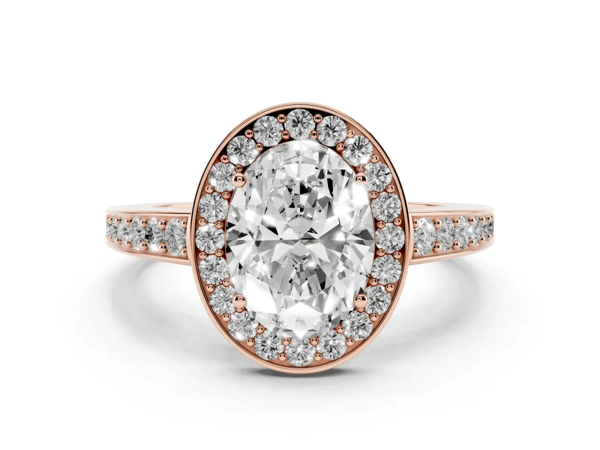 Oval Cut Halo Pavé Diamond Engagement Ring with Bezel Setting Rose gold