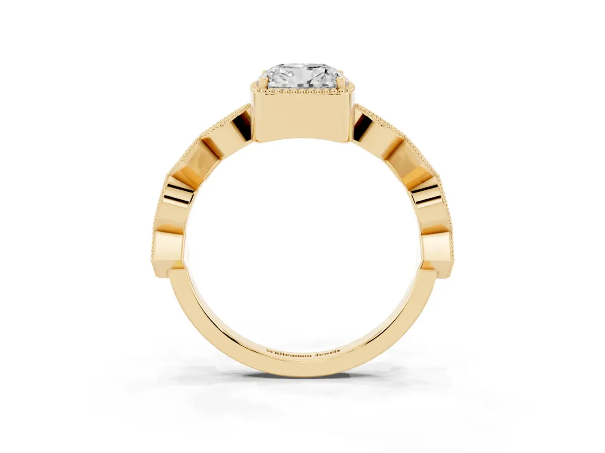 Cushion Cut Milgrain Marquise Diamond Twist Band Ring Yellow gold