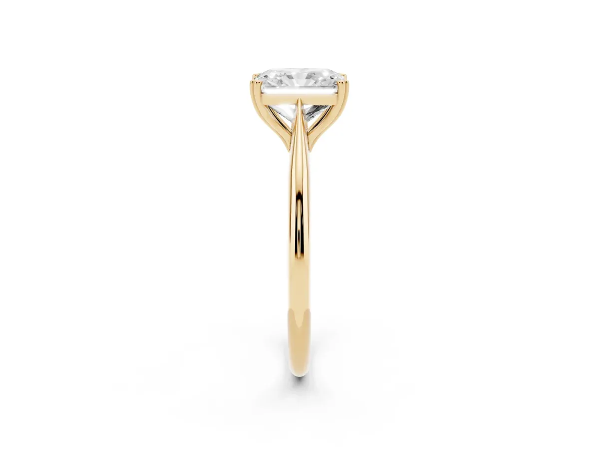 Radiant Cut Solitaire Diamond Ring with Six-Prong Setting and Classic Band Yellow gold