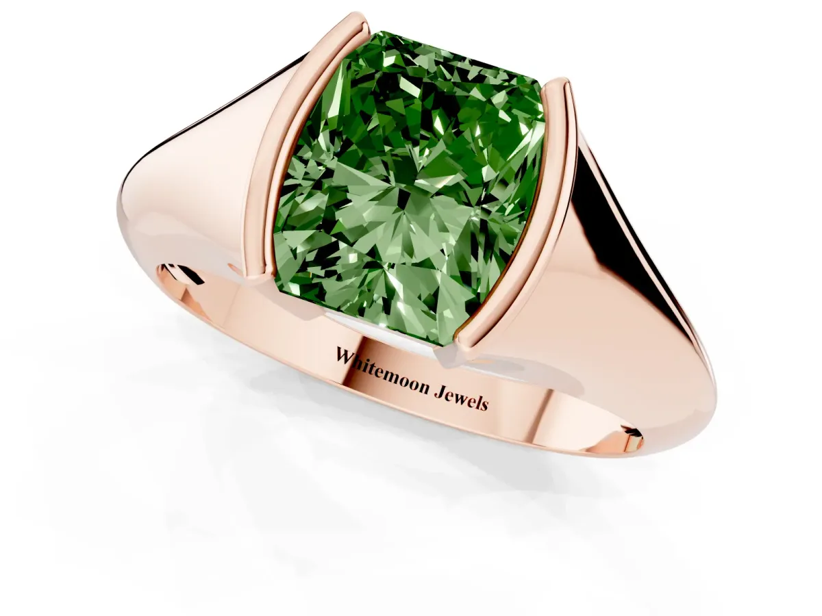 Fancy Green Radiant Cut Solitaire Tension Set Diamond Ring Rose gold