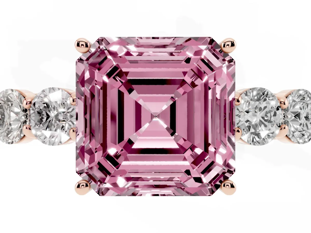 Fancy Pink Asscher Cut Cut Diamond Five-Stone Prong Set White Gold Ring Rose gold