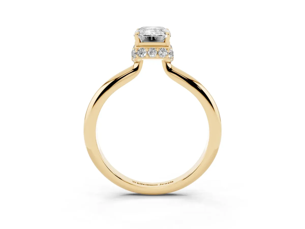 Emerald Cut Brilliant Solitaire Engagement Ring with Six-Prong Setting and Classic Band Yellow gold
