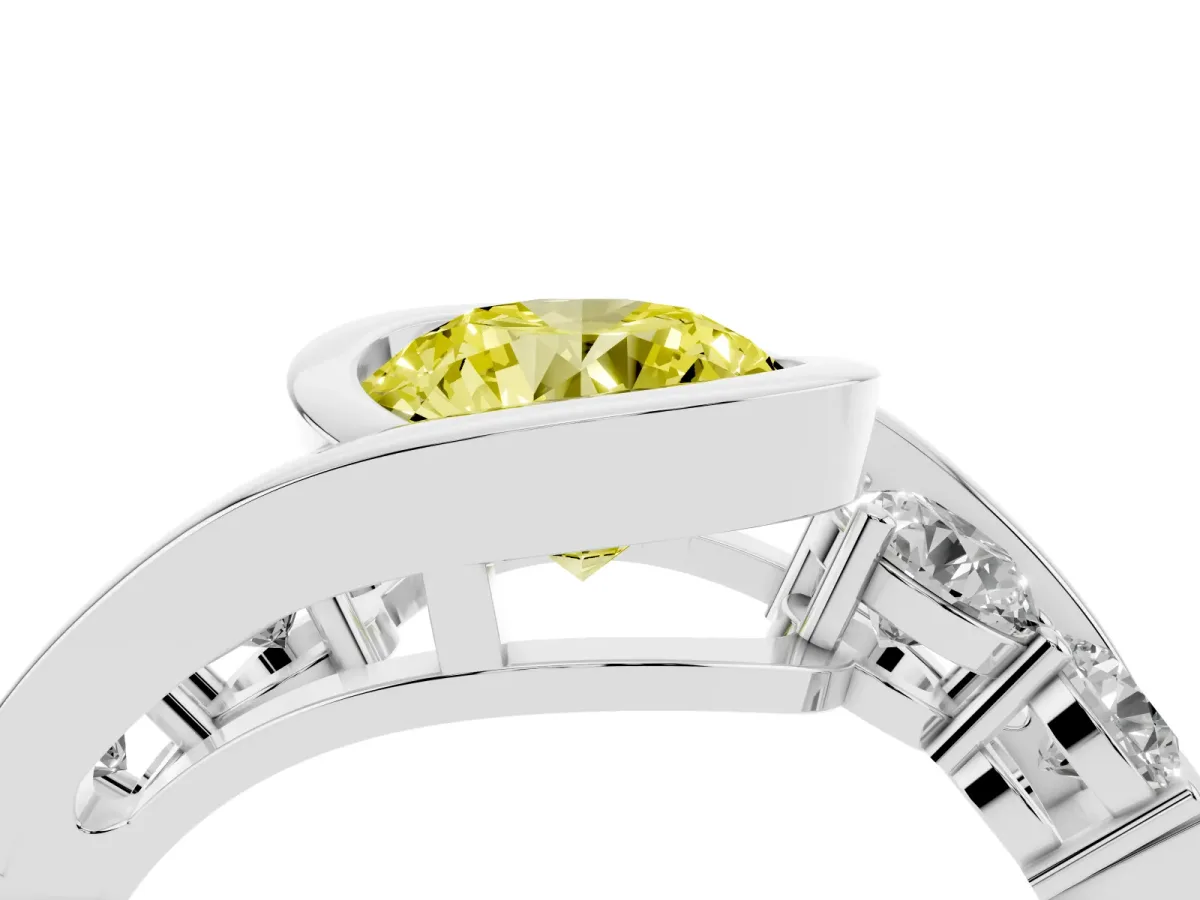 Fancy Yellow Bezel Set Round Cut Diamond Bypass Ring with Round Accents Silver
