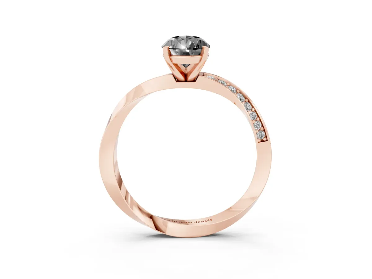 Fancy Black Pear Cut Diamond Engagement Ring with Side Stone Accents and Four-Prong Setting Rose gold
