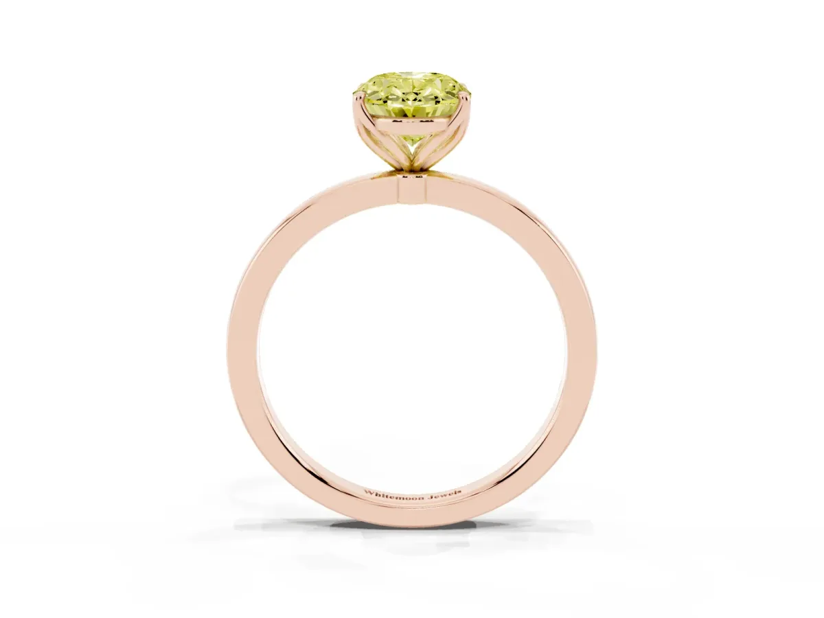 Fancy Yellow Oval Cut Diamond Solitaire Ring with Thin Band and Prong Setting Rose gold