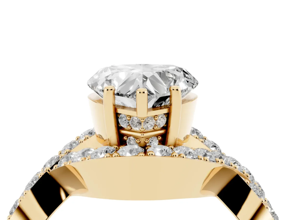 Heart Cut Solitaire Twist Band Pavé Diamond Engagement Ring Yellow gold