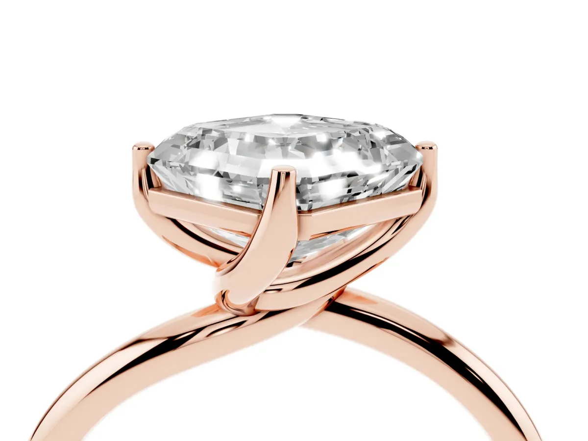 Asscher Cut Diamond Solitaire Engagement Ring with Four-Prong Setting and Classic Band Rose gold