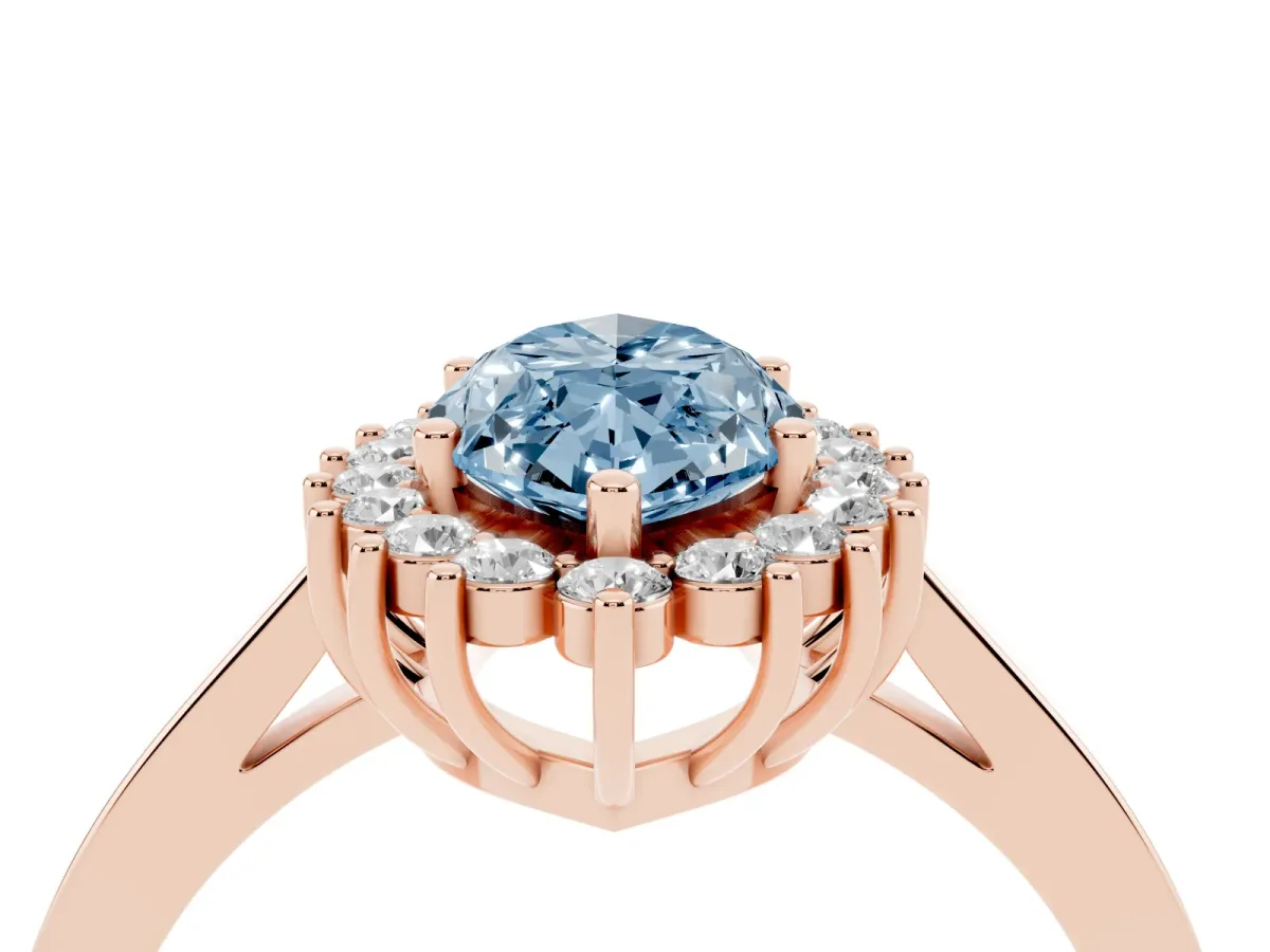 Fancy Blue Marquise Cut Cut Diamond Halo Ring with Round Brilliant Halo and Solitaire Band Rose gold