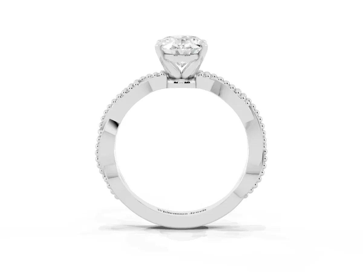 Oval Cut Solitaire Twisted Band with Bead Prong Setting Silver