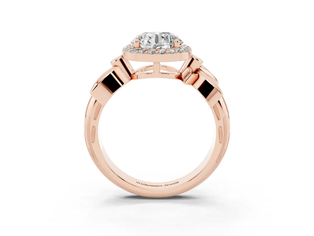 Round Cut Halo Diamond Floral Band with Four-Prong Setting Rose gold