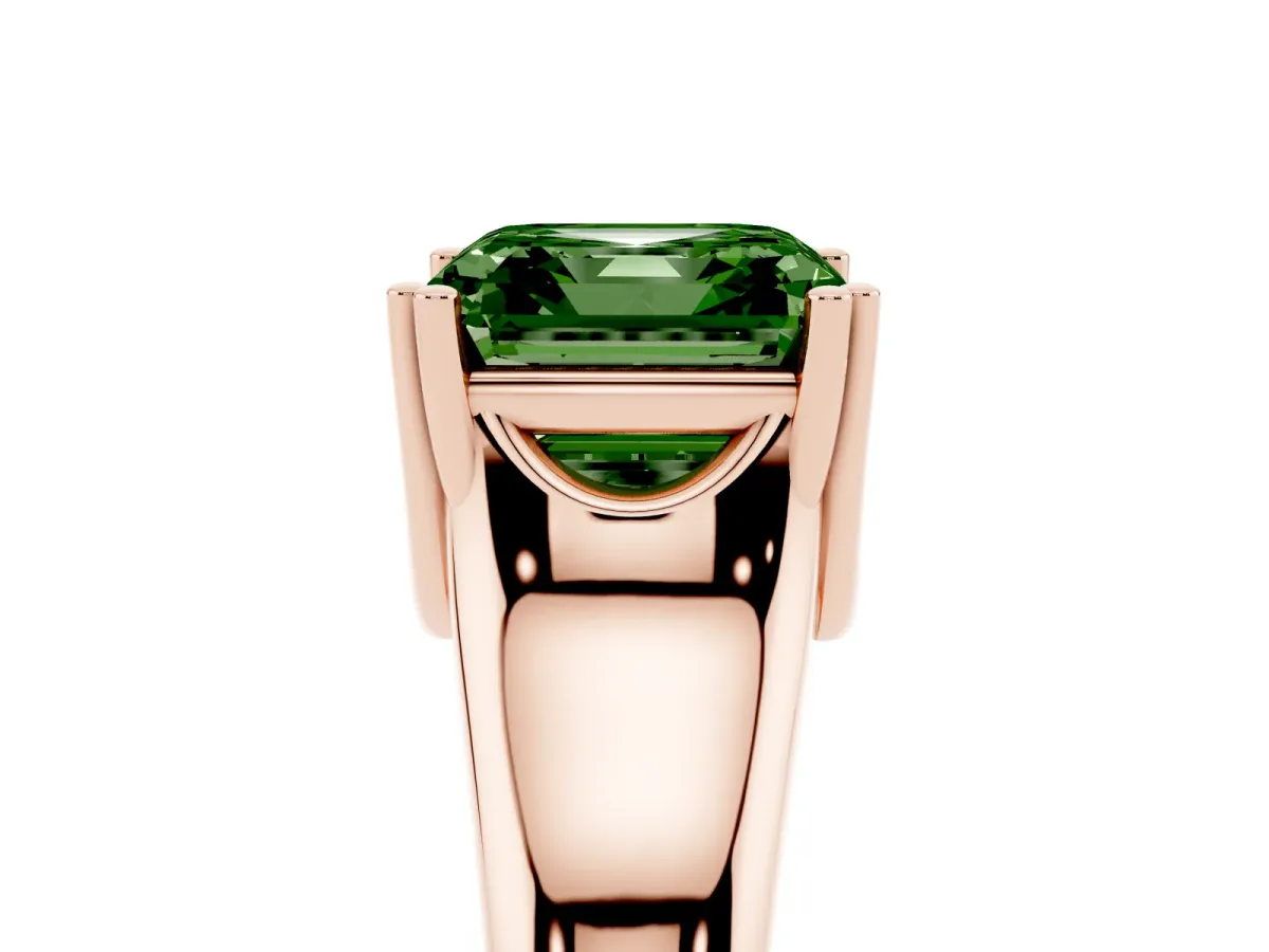 Fancy Green Asscher Cut Diamond Solitaire Ring with Wide Band and Prong Setting Rose gold