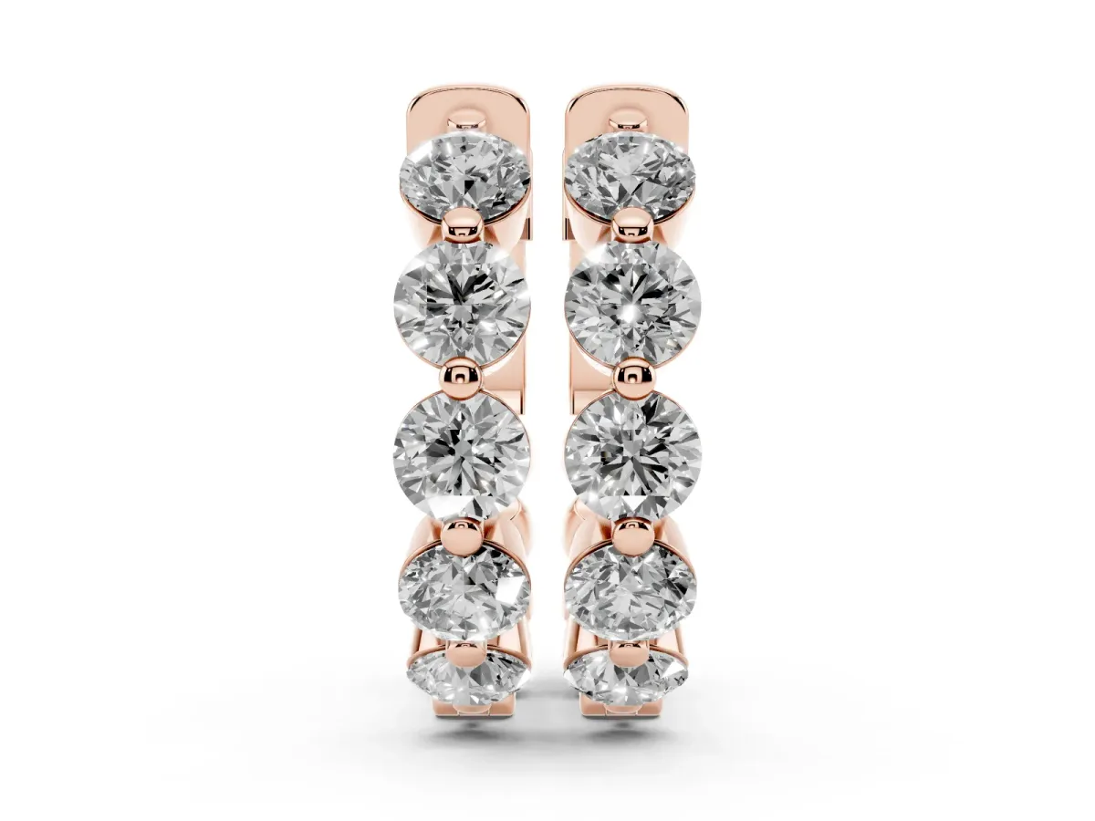 Round Brilliant Diamond Inside-Out Hoop Earrings with Shared Prong Setting Rose gold